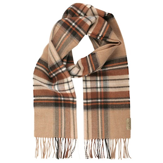 Wełniany Szalik Męski - V. Fraas - Ciepłe Brązy i Beże, Kratka SZAWLN1364 ze sklepu JegoSzafa.pl w kategorii Szaliki męskie - zdjęcie 186640449