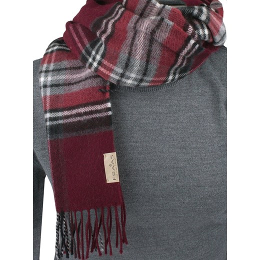 Wełniany Szalik Męski - V. Fraas - Kratka, Jasne Bordo SZAWLN1373 V. Fraas JegoSzafa.pl