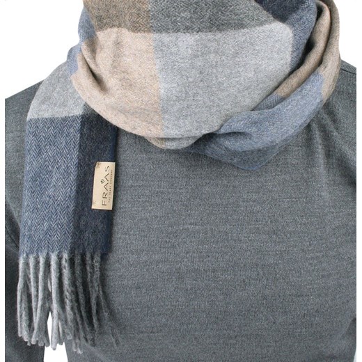 Wełniany Szalik Męski z Jedwabiem - V. Fraas - Duża Krata, Stonowane Kolory V. Fraas JegoSzafa.pl