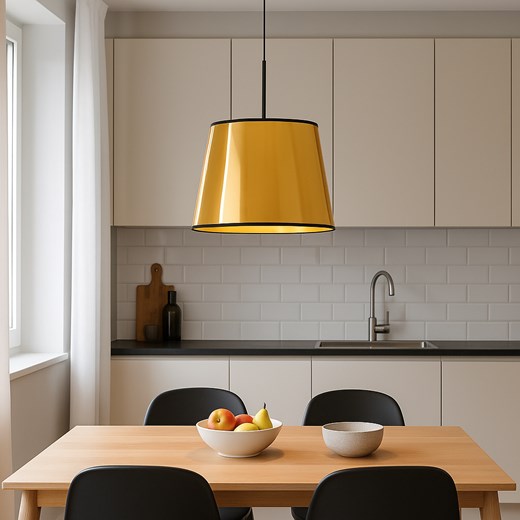 Złota lampa wisząca nad stół SARI MIRROR na czarnym stelażu - id: 6796 - marki Ciekot Partners Sp. Z O. O. - 186640848 Złota lampa wisząca nad stół SARI MIRROR na czarnym stelażu ze sklepu Lysne w kategorii Lampy wiszące - zdjęcie 186640848