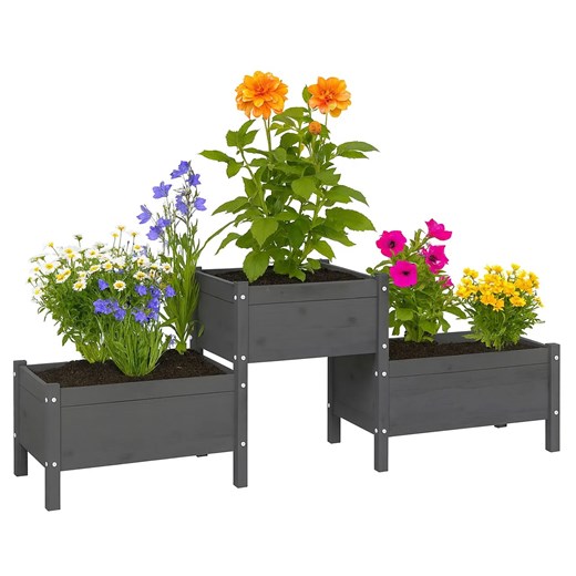 Szara drewniana donica ogrodowa H4-M12 ze sklepu Edinos.pl w kategorii Donice i kwietniki ogrodowe - zdjęcie 186641207