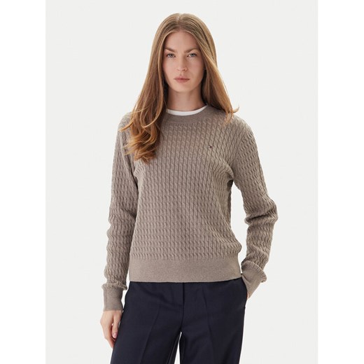 Tommy Hilfiger Sweter Fine WW0WW44993 Beżowy Regular Fit ze sklepu MODIVO w kategorii Swetry damskie - zdjęcie 186642205