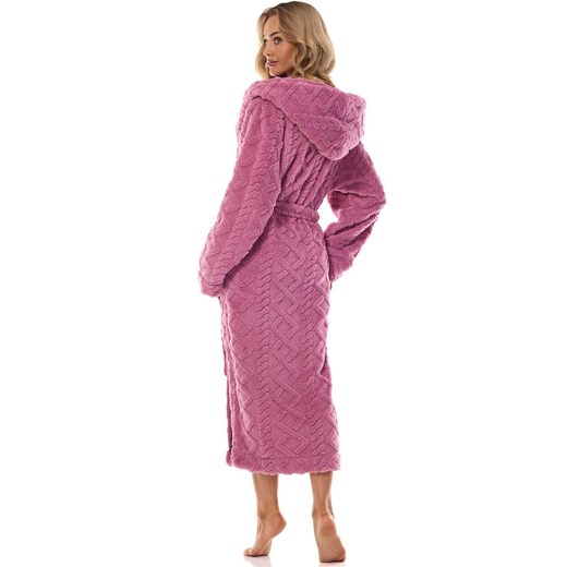 Długi szlafrok damski z kapturem wiśniowy 2402 Geo, Kolor wiśniowy, Rozmiar XL, L&amp;L ze sklepu Intymna w kategorii Szlafroki damskie - zdjęcie 186643386