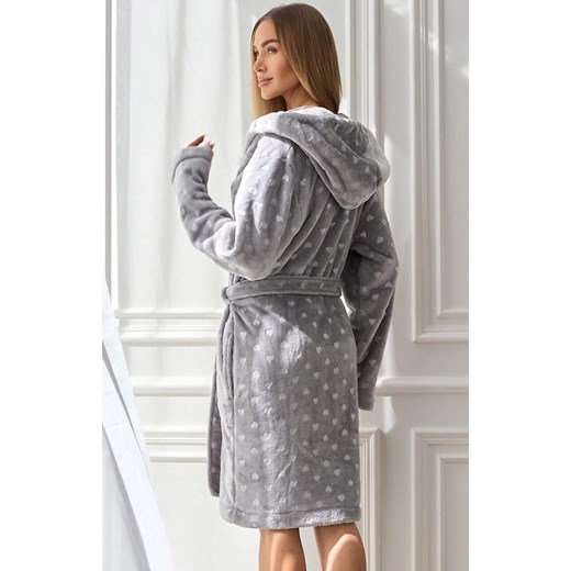 Krótki szlafrok damski z kapturem szary 2550 Amira, Kolor szary, Rozmiar M, L&amp;L ze sklepu Intymna w kategorii Szlafroki damskie - zdjęcie 186643398