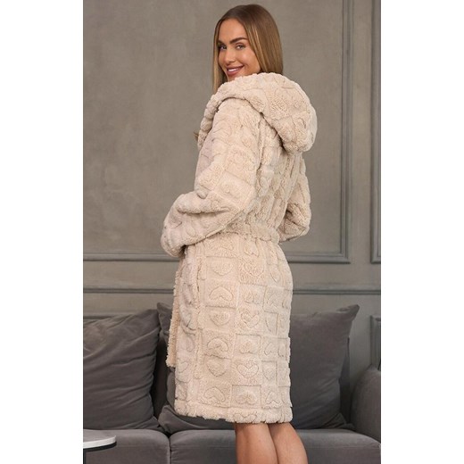 Szlafrok damski z kapturem beżowy 2553 Valentina, Kolor beżowy, Rozmiar XL, L&amp;L ze sklepu Intymna w kategorii Szlafroki damskie - zdjęcie 186643407