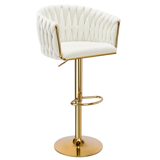 Kremowy tapicerowany hoker na złotej nodze R1-D51 ze sklepu Edinos.pl w kategorii Hokery - zdjęcie 186643585