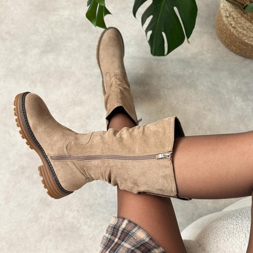 Beżowe wysokie botki damskie na traperze M.Daszyński Sa259-3 ze sklepu suzana.pl w kategorii Kozaki damskie - zdjęcie 186644878