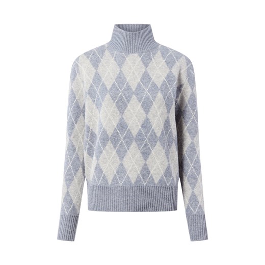 Marie Lund Damski sweter z wełny merynosów Kobiety Wełna merino jasny szary w kratkę ze sklepu vangraaf w kategorii Swetry damskie - zdjęcie 186645035