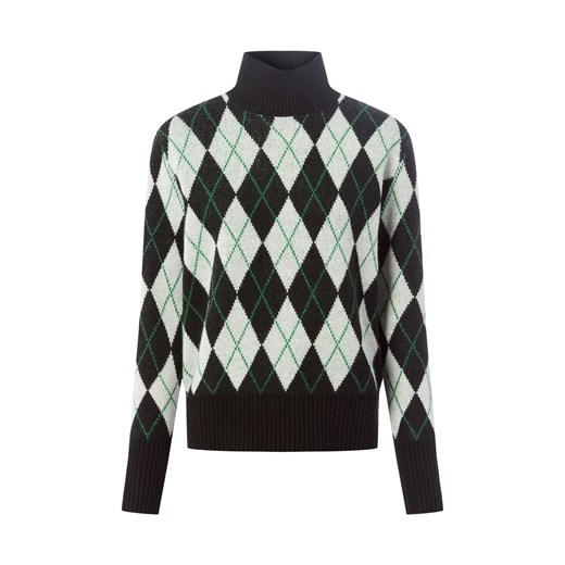 Marie Lund Damski sweter z wełny merynosów Kobiety Wełna merino czarny w kratkę ze sklepu vangraaf w kategorii Swetry damskie - zdjęcie 186645036