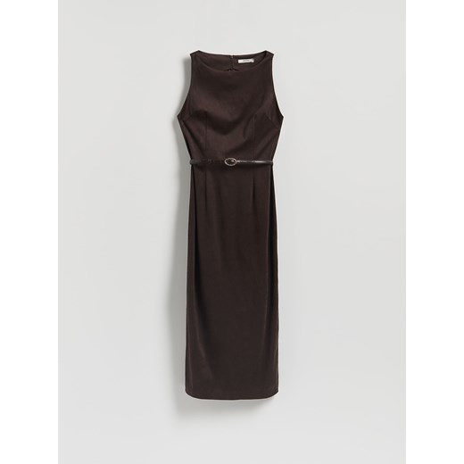 Reserved - Sukienka maxi z paskiem - ciemnobrązowy Reserved XL Reserved