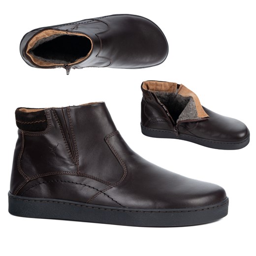 Buty męskie barefoot zimowe skórzane 756MP polskie obuwie z naturalnej skóry ocieplane brązowe ze sklepu butyolivier w kategorii Buty zimowe męskie - zdjęcie 186646735
