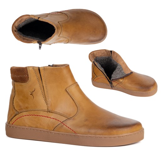 Buty męskie barefoot zimowe skórzane 756MP polskie obuwie z naturalnej skóry ocieplane rude ze sklepu butyolivier w kategorii Buty zimowe męskie - zdjęcie 186646758