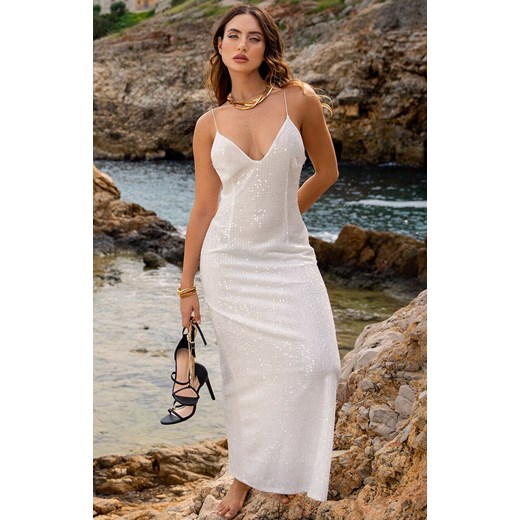 Cekinowa sukienka maxi biała A697, Kolor biały, Rozmiar L, Awama ze sklepu Intymna w kategorii Sukienki - zdjęcie 186648779