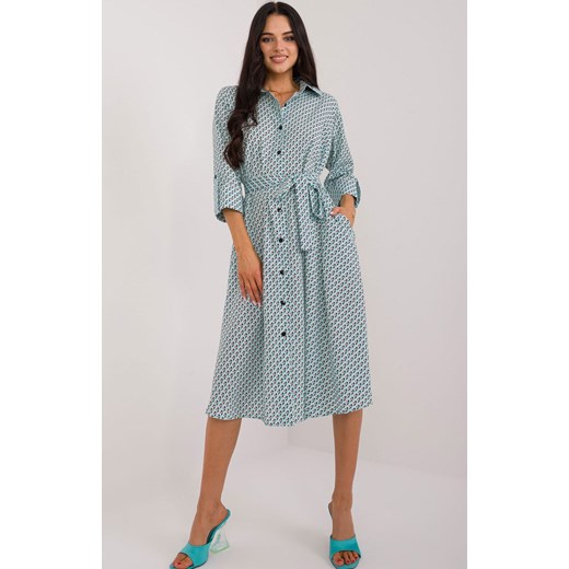 Sukienka szmizjerka miętowa LK-SK-509673.13, Kolor miętowy-wzór, Rozmiar S/M, Lakerta L/XL Intymna okazyjna cena