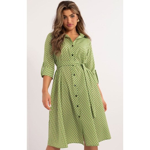 Sukienka szmizjerka zielona LK-SK-509673.13, Kolor zielony-wzór, Rozmiar S/M, Lakerta ze sklepu Intymna w kategorii Sukienki - zdjęcie 186649187