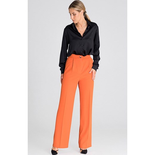 Eleganckie spodnie z szeroką nogawką pomarańczowe M949, Kolor pomarańczowy, Rozmiar XL, Figl ze sklepu Intymna w kategorii Spodnie damskie - zdjęcie 186649197