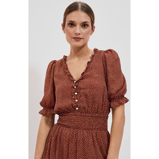 Sukienka w groszki z falbaną w kolorze brązowym 4020, Kolor brązowy-wzór, Rozmiar L, Moodo ze sklepu Intymna w kategorii Sukienki - zdjęcie 186649428