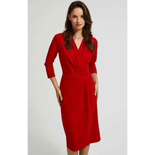Moodo sukienka z marszczeniem midi czerwona Z-SU-4538, Kolor czerwony, Rozmiar M, Moodo ze sklepu Intymna w kategorii Sukienki - zdjęcie 186649437