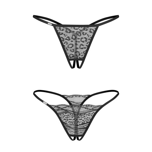 Obsessive 2-pak stringów damskich z otwartym krokiem Bianca, Kolor czarny, Rozmiar S/M, Obsessive ze sklepu Intymna w kategorii Majtki damskie - zdjęcie 186649568