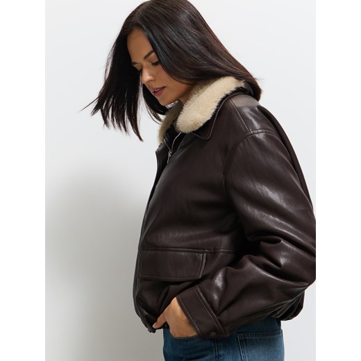 Mohito - Kurtka z futerkiem - brązowy ze sklepu Mohito w kategorii Kurtki damskie - zdjęcie 186659247