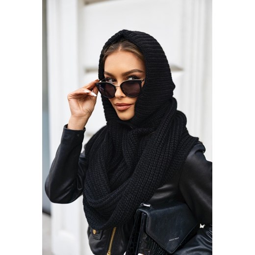 czapkoszal z guzikiem berta polski producent j&k premium - czarny ze sklepu STYLOWO w kategorii Czapki zimowe damskie - zdjęcie 186659605