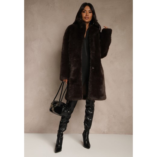 Brązowy Długi Futrzany Płaszcz Otirona ze sklepu renee.pl w kategorii Płaszcze damskie - zdjęcie 186659675