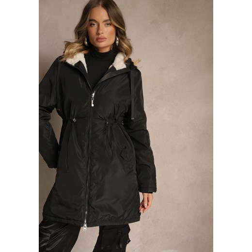 Czarna Kurtka Parka w Stylu Casual Ocieplana Futerkiem Olleania ze sklepu renee.pl w kategorii Kurtki damskie - zdjęcie 186659706