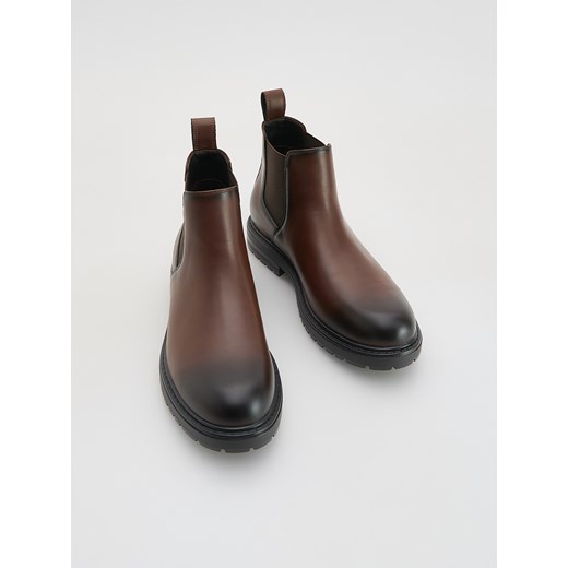 Reserved - Skórzane botki - ciemnobrązowy ze sklepu Reserved w kategorii Buty zimowe męskie - zdjęcie 186660747