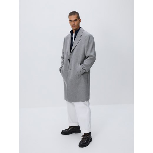 Reserved - Płaszcz z domieszką wełny - jasnoszary ze sklepu Reserved w kategorii Płaszcze męskie - zdjęcie 186660897