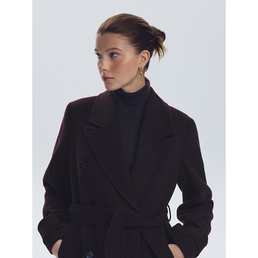 Reserved - Płaszcz z wełną - burgundowy Reserved XS Reserved