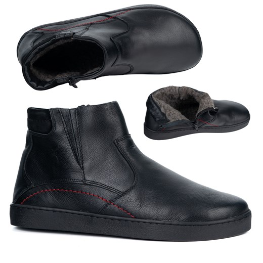 Buty męskie barefoot zimowe skórzane 756MP polskie obuwie z naturalnej skóry ocieplane czarne ze sklepu butyolivier w kategorii Buty zimowe męskie - zdjęcie 186661369
