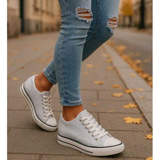 Białe trampki sneakersy na niskim koturnie /G8-1 16615 T096/ ze sklepu Pantofelek24.pl w kategorii Trampki damskie - zdjęcie 186661556