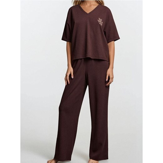 Sinsay - Bawełniana piżama dwuczęściowa - brązowy ze sklepu Sinsay w kategorii Piżamy damskie - zdjęcie 186665419