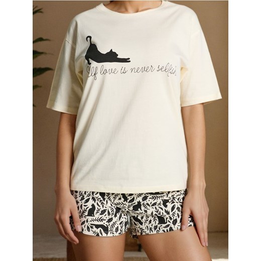 Sinsay - Bawełniana piżama dwuczęściowa - kremowy ze sklepu Sinsay w kategorii Piżamy damskie - zdjęcie 186665428