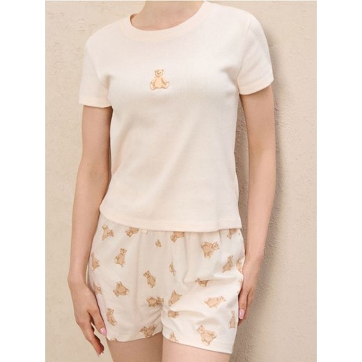 Sinsay - Bawełniana piżama dwuczęściowa - kremowy Sinsay XS Sinsay