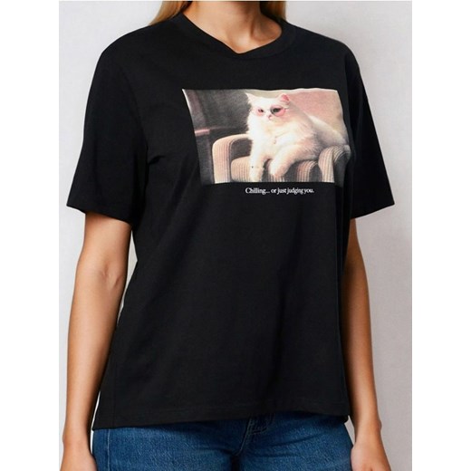 Sinsay - Bawełniana koszulka z nadrukiem - czarny ze sklepu Sinsay w kategorii Bluzki damskie - zdjęcie 186665467