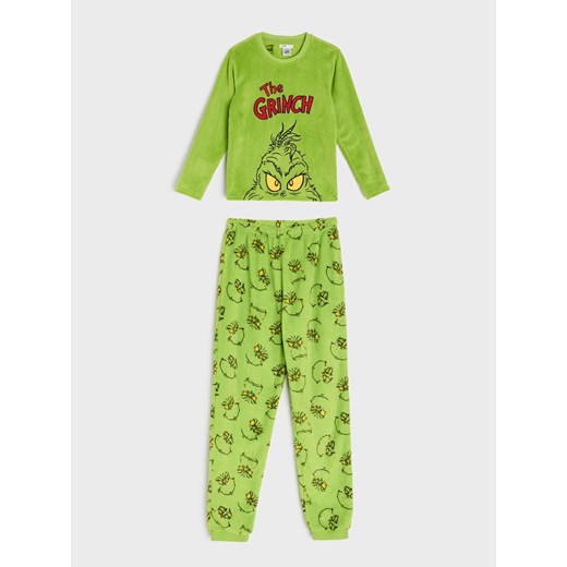 Sinsay - Polarowa piżama dwuczęściowa Grinch - zielony Sinsay 110 (4-5 l) Sinsay