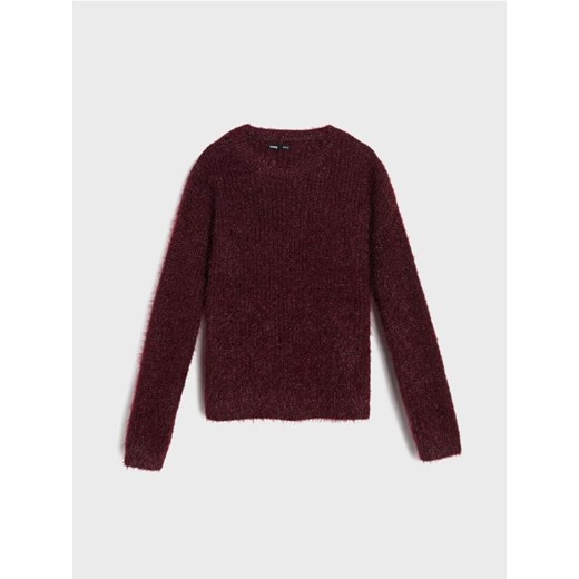 Sinsay - Sweter z futrzanym wykończeniem - bordowy ze sklepu Sinsay w kategorii Swetry damskie - zdjęcie 186667668