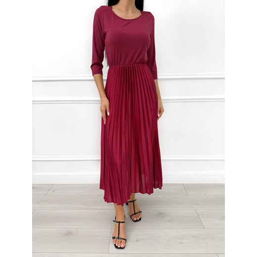 Bordowa Sukienka z Plisowanym Dołem Modnakiecka.pl 40 ModnaKiecka.pl