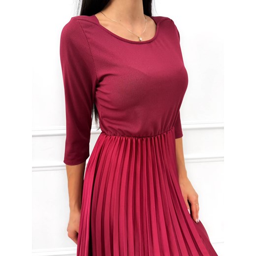 Bordowa Sukienka z Plisowanym Dołem Modnakiecka.pl 40 ModnaKiecka.pl