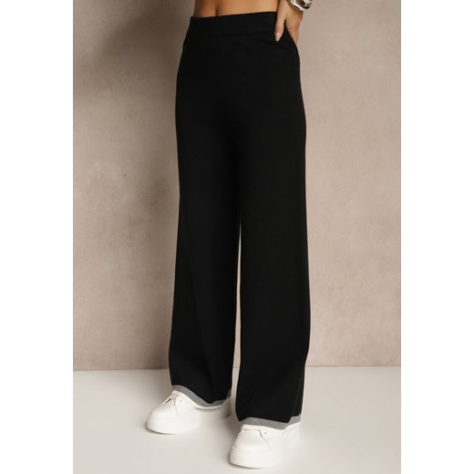 Czarny Komplet Dzianinowy Sweter i Spodnie Wide Leg z Ozdobną Lamówką Ralenia Renee XL renee.pl