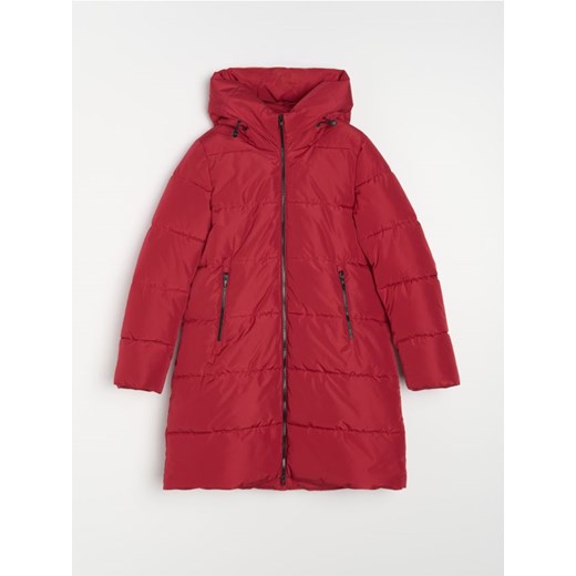 Sinsay - Pikowany płaszcz z kapturem - koralowy ze sklepu Sinsay w kategorii Płaszcze damskie - zdjęcie 186669137