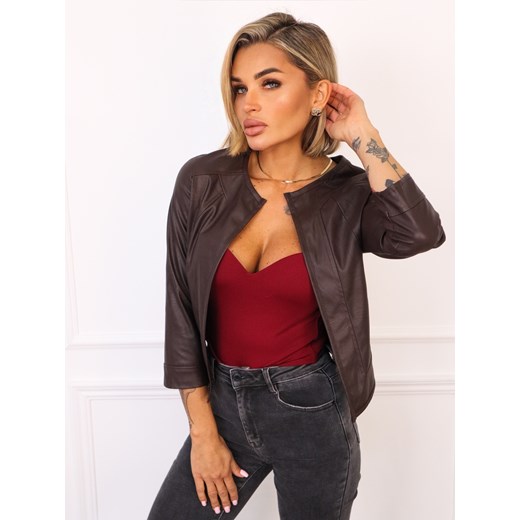 ŻAKIET Z IMITACJI SKÓRY- CZEKOLADOWY ze sklepu olika.com.pl w kategorii Marynarki damskie - zdjęcie 186669485