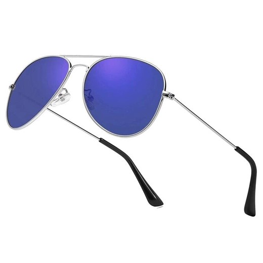 Okulary Pilotki srebrno niebieskie aviator przeciwsłoneczne 2163c ze sklepu Stylion w kategorii Okulary przeciwsłoneczne męskie - zdjęcie 186669518