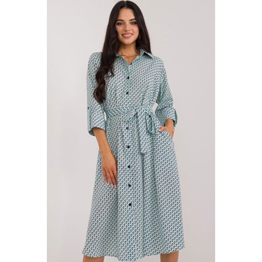 Sukienka szmizjerka miętowa LK-SK-509673.13, Kolor miętowy-wzór, Rozmiar S/M, Lakerta L/XL Intymna promocja