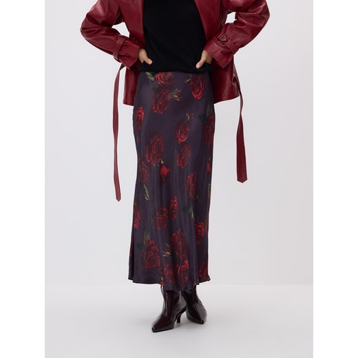 Reserved - Spodnica w róże - ciemnofioletowy Reserved M Reserved