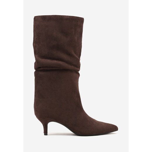 Brązowe Botki na Kaczuszce z Marszczoną Cholewką Nalorena Renee 41 renee.pl