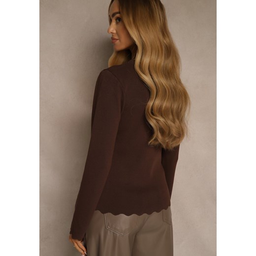 Brązowy Sweter z Wiskozą i Ozdobną Falbanką Mevidella Renee S renee.pl