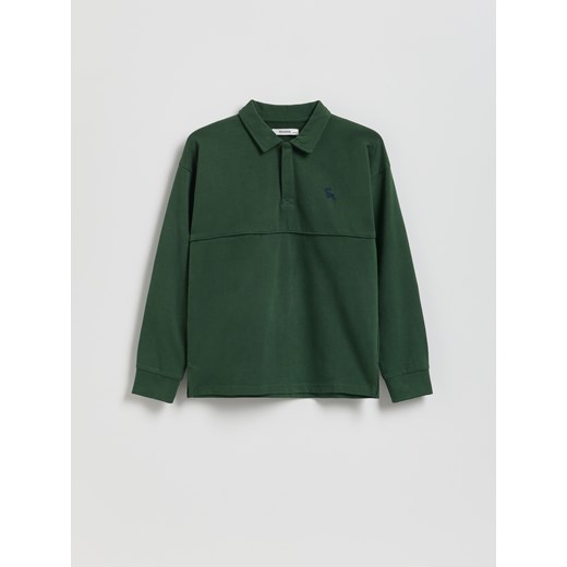 Reserved - Bawełniany longsleeve polo - ciemnozielony ze sklepu Reserved w kategorii Koszule chłopięce - zdjęcie 186673017