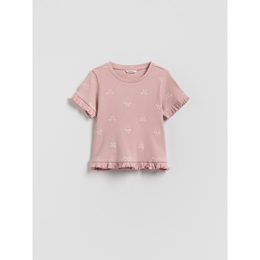Reserved - Bawełniany t-shirt z nadrukiem - pastelowy róż ze sklepu Reserved w kategorii Bluzki dziewczęce - zdjęcie 186673046